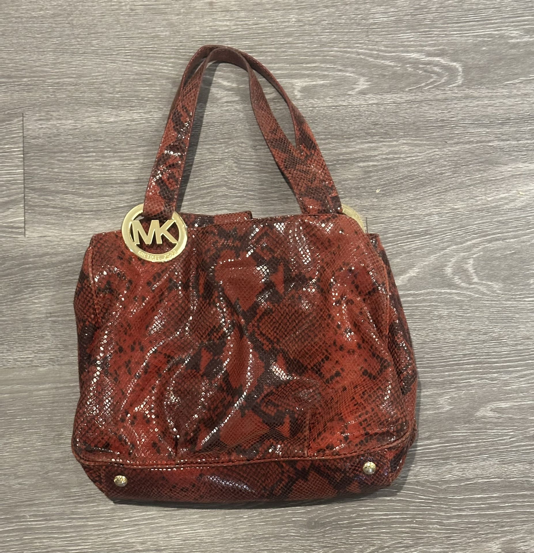 Michael Kors Red Snakeskin Folton Shoulder Bag 14” X 11”