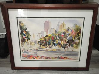 Howard N. Watson Signed & Numbered Print, Philadelphia Parkway Skyline, Framed (A/P 21/50)