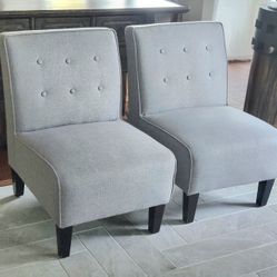 Pair of Modern Gray Tufted Slipper Chairs – Good Condition
