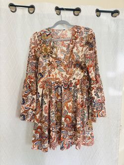 Paisley Print Long Sleeve Mini Dress