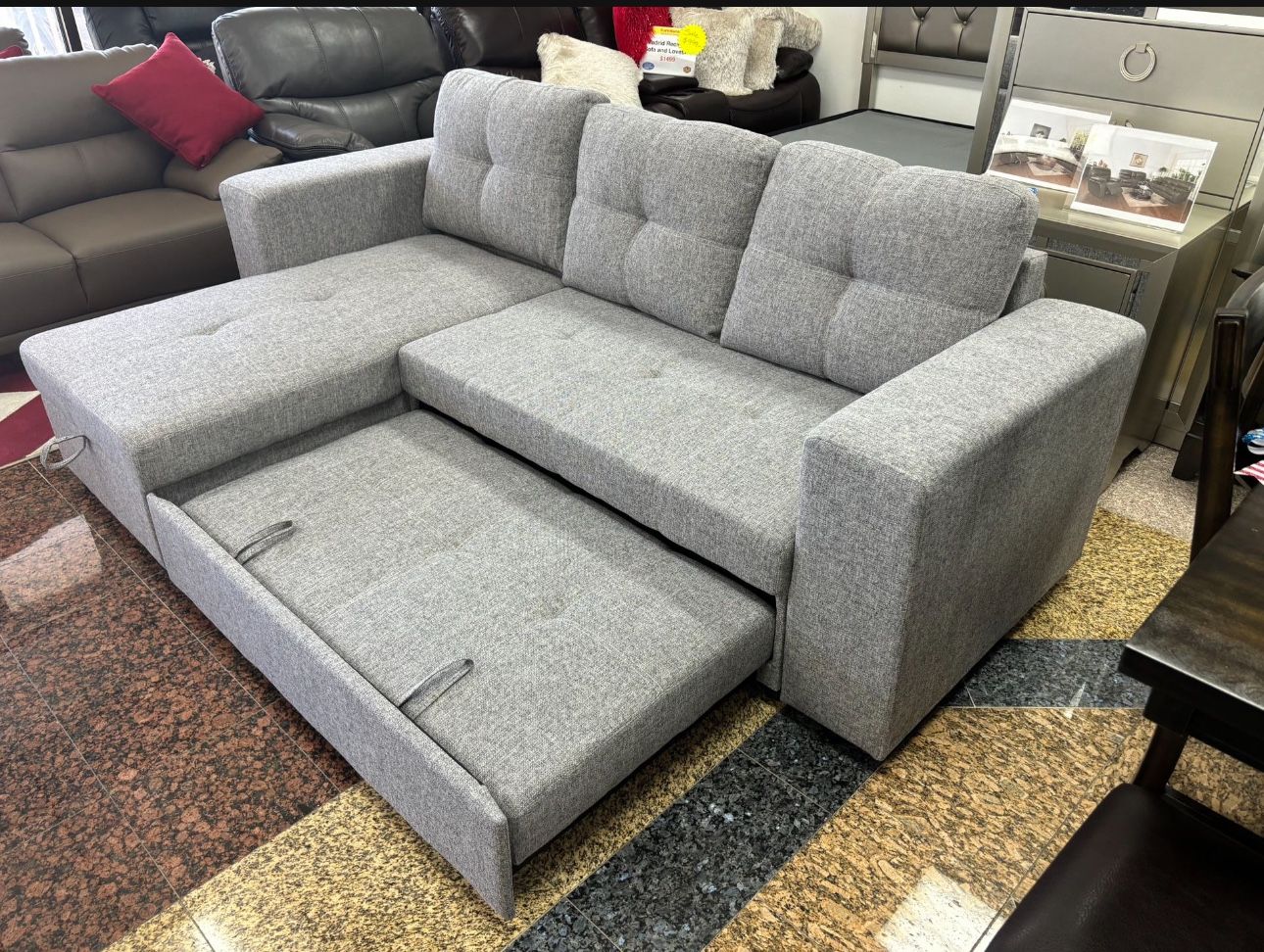 COMFY NEW MONACO REVERSIBLE CHAISE SOFA BED ON SALE ONLY $699. IN STOCK SAME DAY DELIVERY π EASY FINANCING