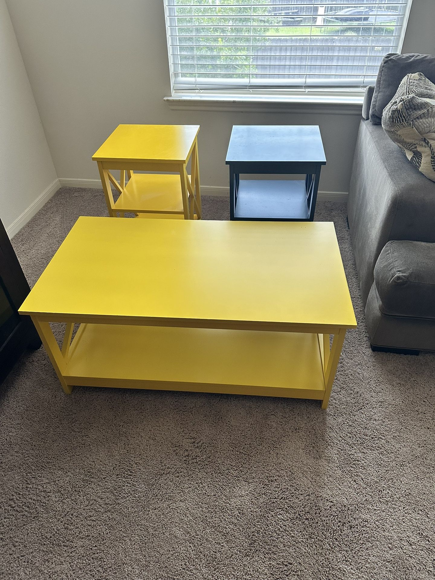 Yellow And Blue Coffee And End Tables