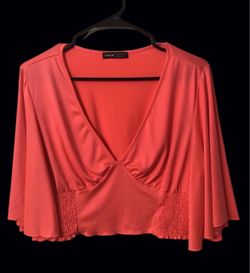 SHEIN Coral Crop Top with Flutter Sleeves