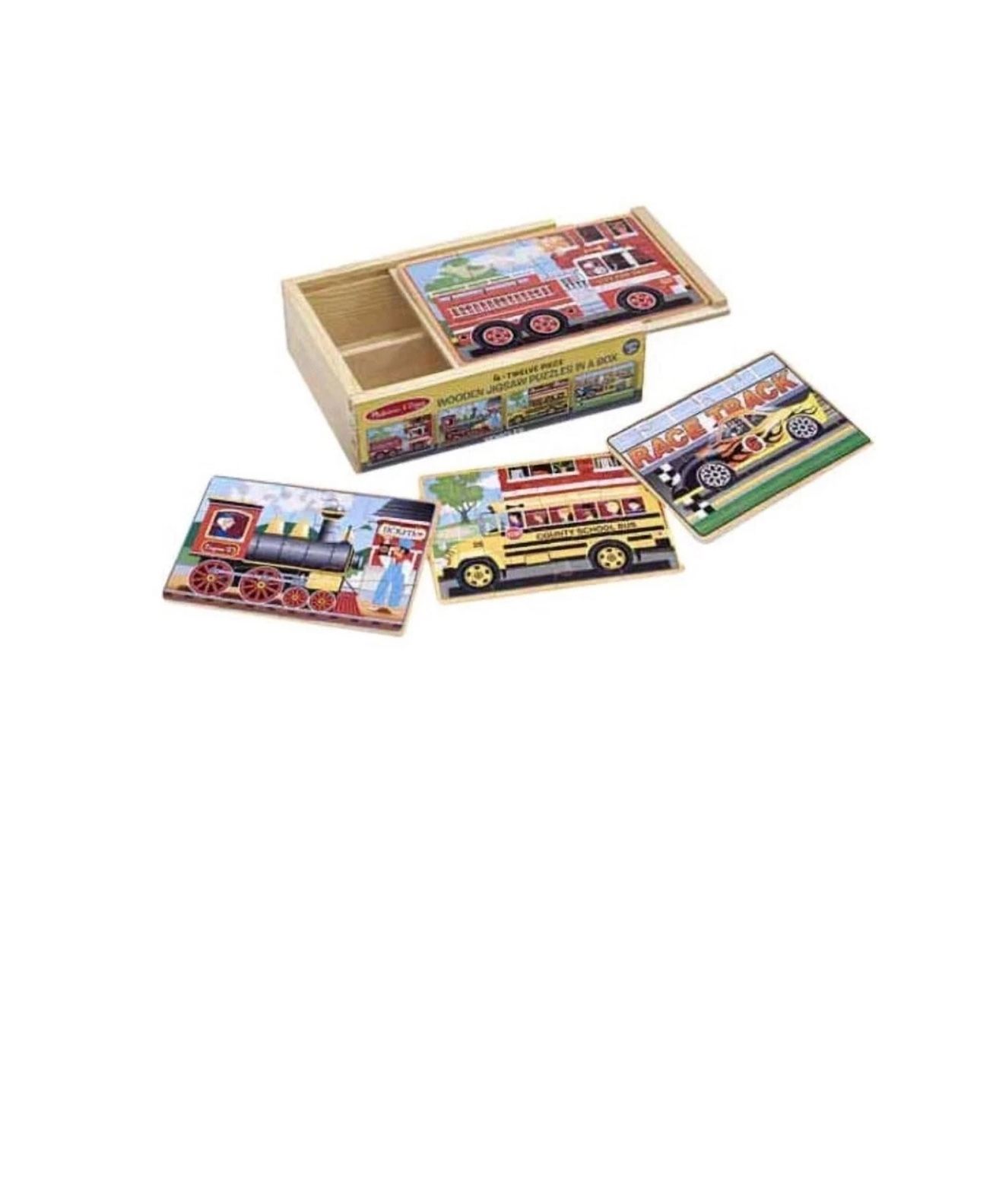 Melissa & Doug Vehicles 4-In-1 Wooden Jigsaw Puzzles in a Storage Box (48 Pcs)
