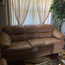 Caramel Soft Butter Leather Set & Glass Table