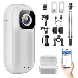 128GB Mini Body Camera with Audio & Video Recording-2K WiFi Action Camera with Charging Case, Thumb-Sized Wearable POV Cam, Stabilization, Magnetic La