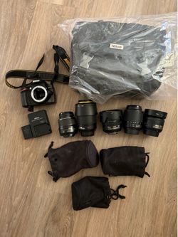 Nikon D3200 DSLR + 5 Lenses + Camera Bag