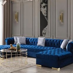 Lauren Velvet Navy Double Chaise Sectional / couch