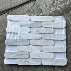 Angora Ellipse 12 in. x 12 in. Polished Marble Mesh-Mounted Mosaic Floor and Wall Tile