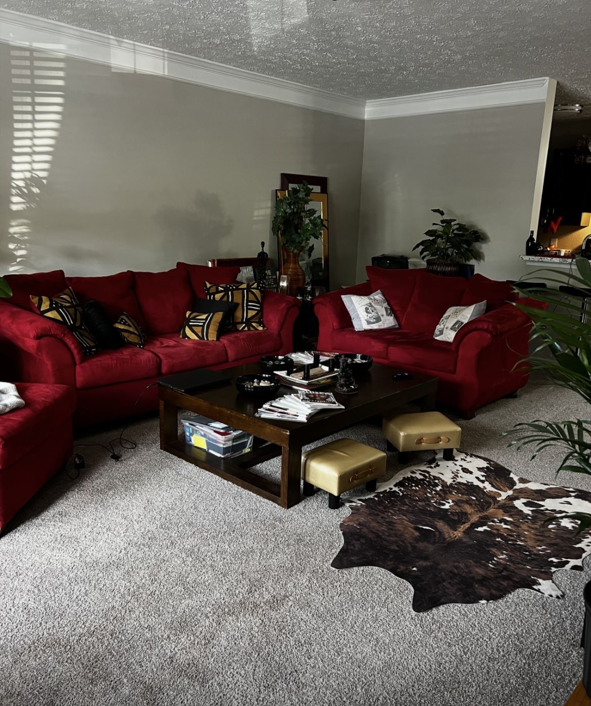 Red Living Room Set With Ottoman