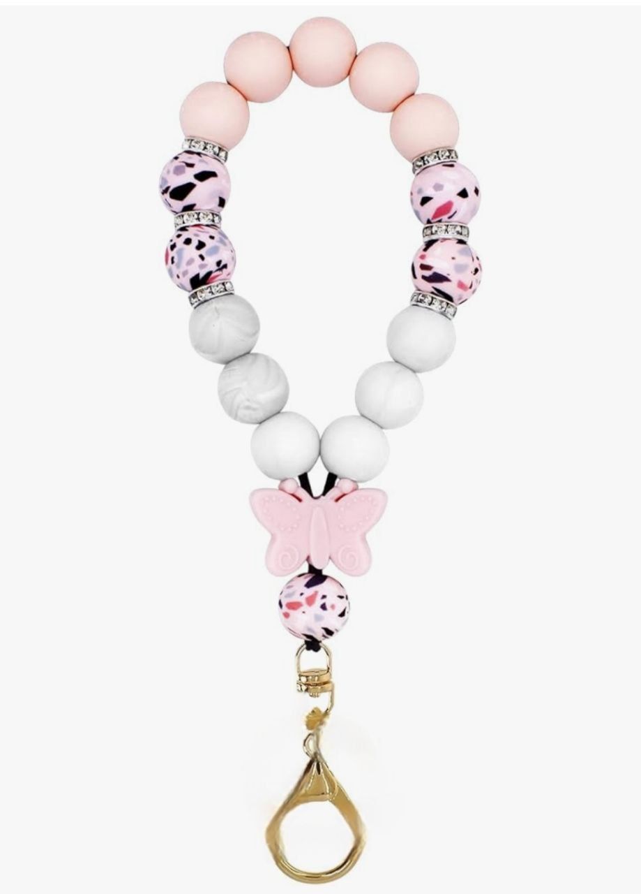 BIHRTC Silicone Bead Keychain Bracelet Wristlet Keychain Key Ring Bracelet Bangle Chain for Women Car Key Chain Ring
