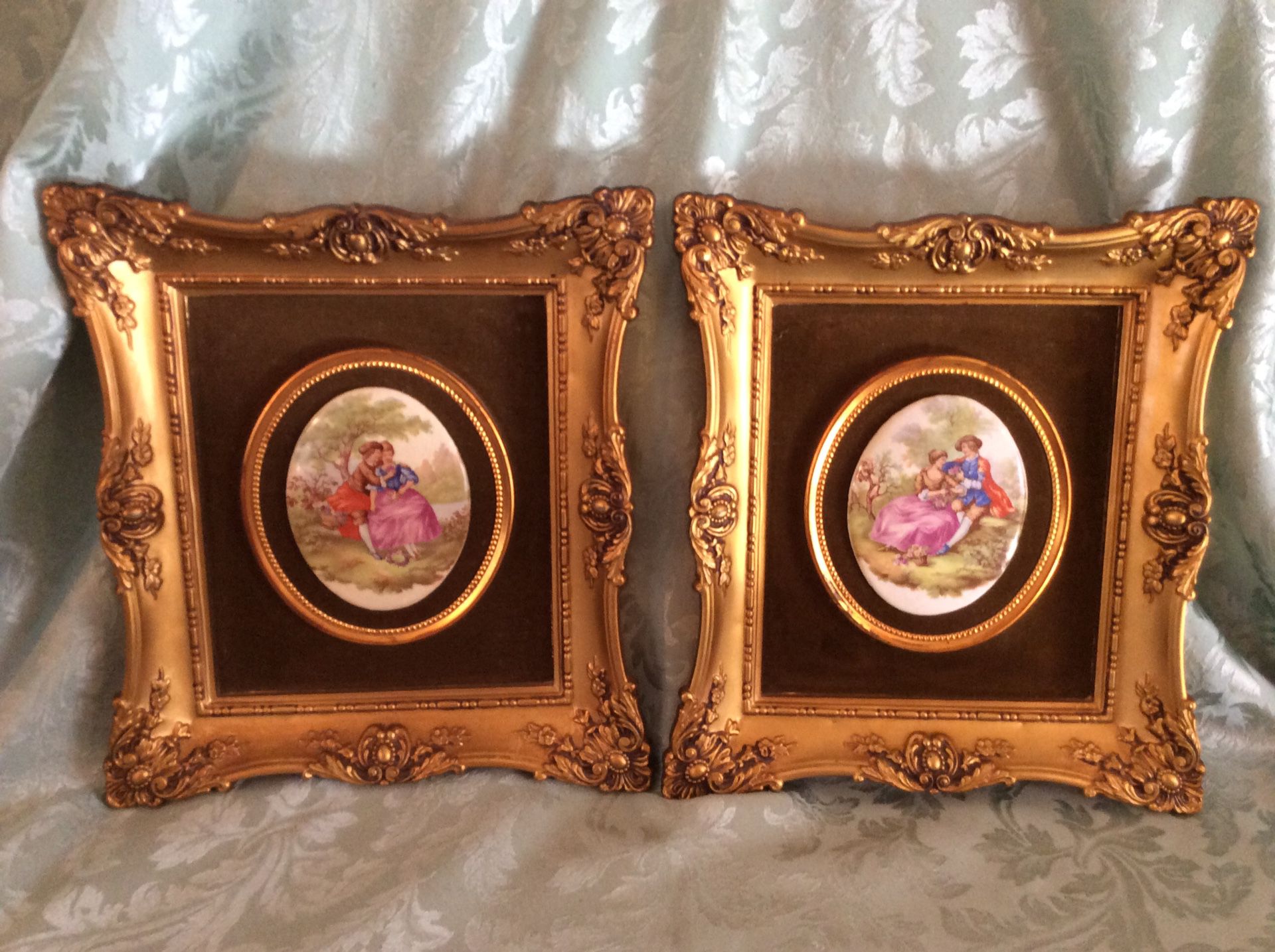 Two Victorian Style Ceramic Framed Art Pieces