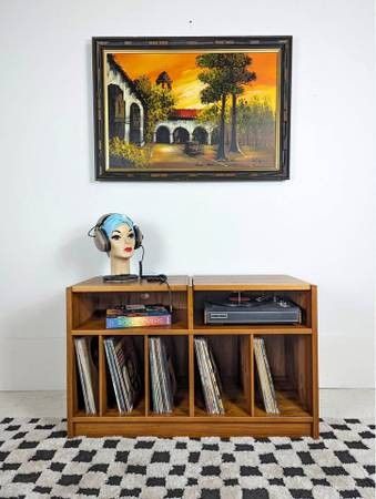 Mid Century Danish Modern Teak Record Player Stand & Storage