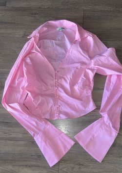 Fashion Nova Pink Fitted Bell Sleeve Button-Down Blouse – Size Large