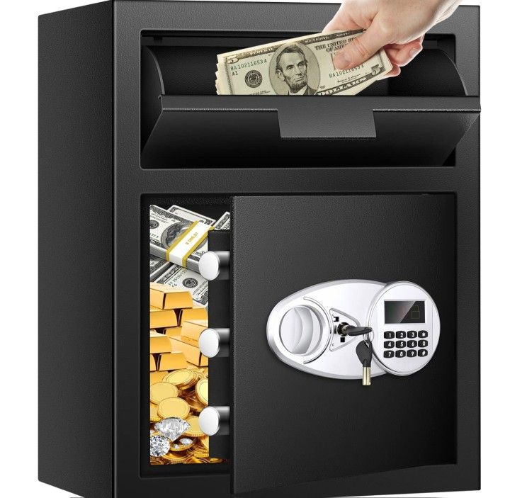 Brand NEW Large 2.8 CU FT DEPOSITORY SAFE FIRE & WATER PROOF ALARM KEYS + COMBO 4 GUNN RACK LED LIGHT BNIB