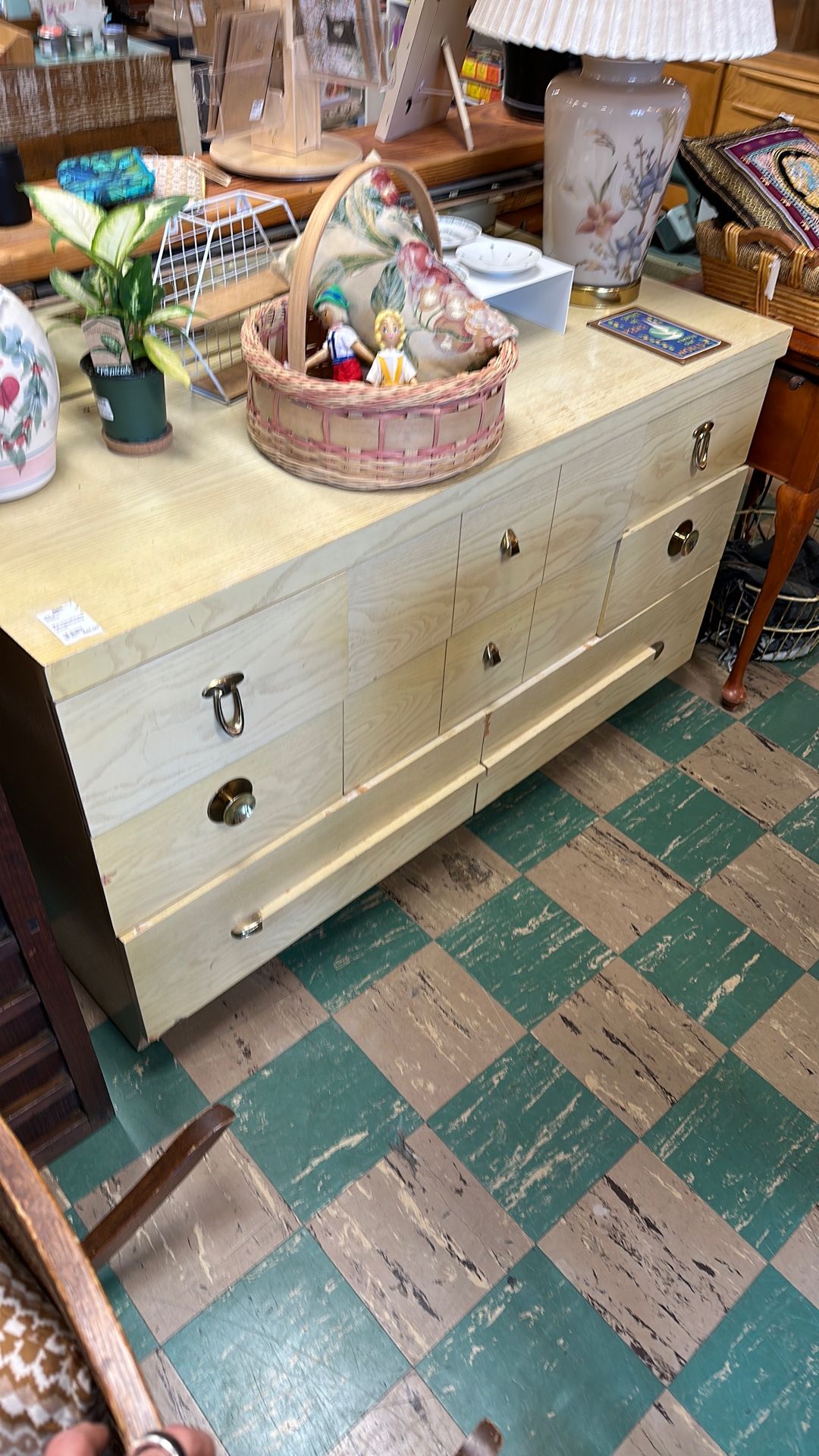 Mid Century 8 Drawer Pale Yellow Lowboy Dresser