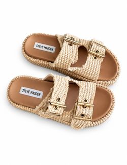 Steve Madden Karrigan Raffia Platform Double Buckle Slide Sandals Size 5.5