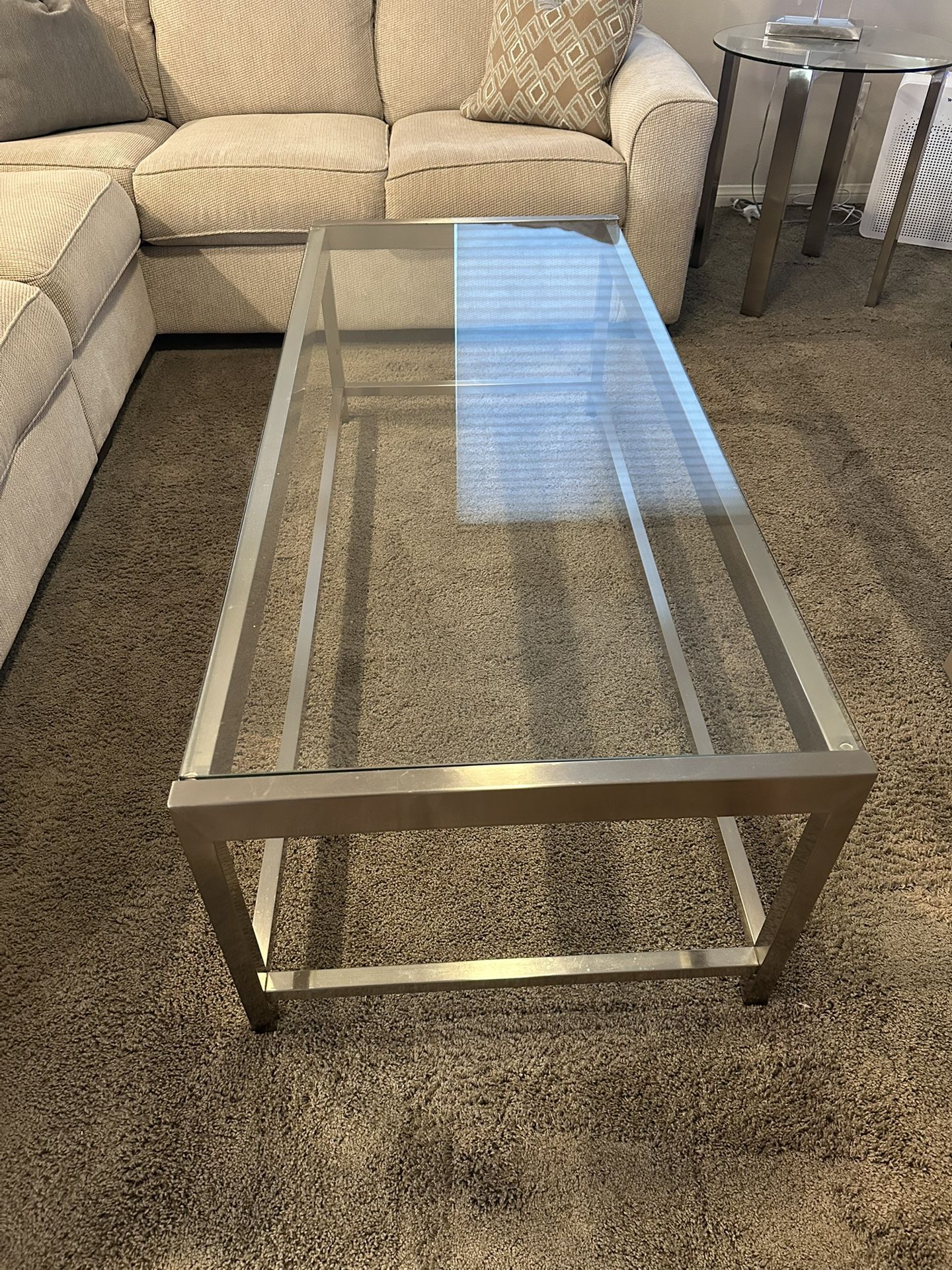 Ashley Modern Glass And Stainless Steel Living Room Set - Coffee Table, Console, Side Table