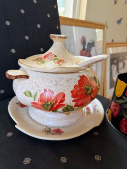 Ceramic Soup Tureen with Lid, Ladle, and Plate + more
