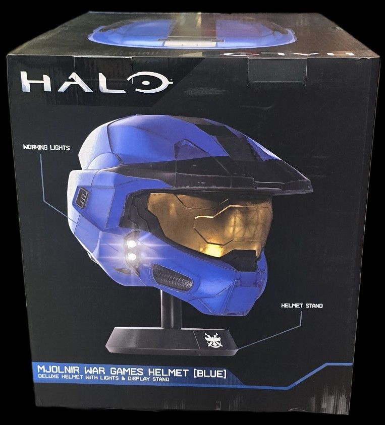 Jazwares Halo MJOLNIR War Games Helmet (Blue) with Lights and Display Stand (NEW IN BOX SEALED)