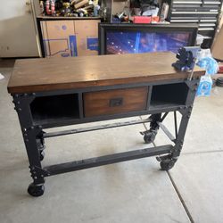 Work Bench With Vise And Pegboard 