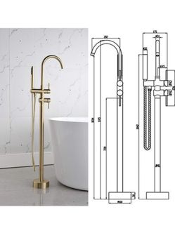  Freestanding Tub Filler Bathtub Floor Mount Brass Bathroom Faucets with Hand Shower