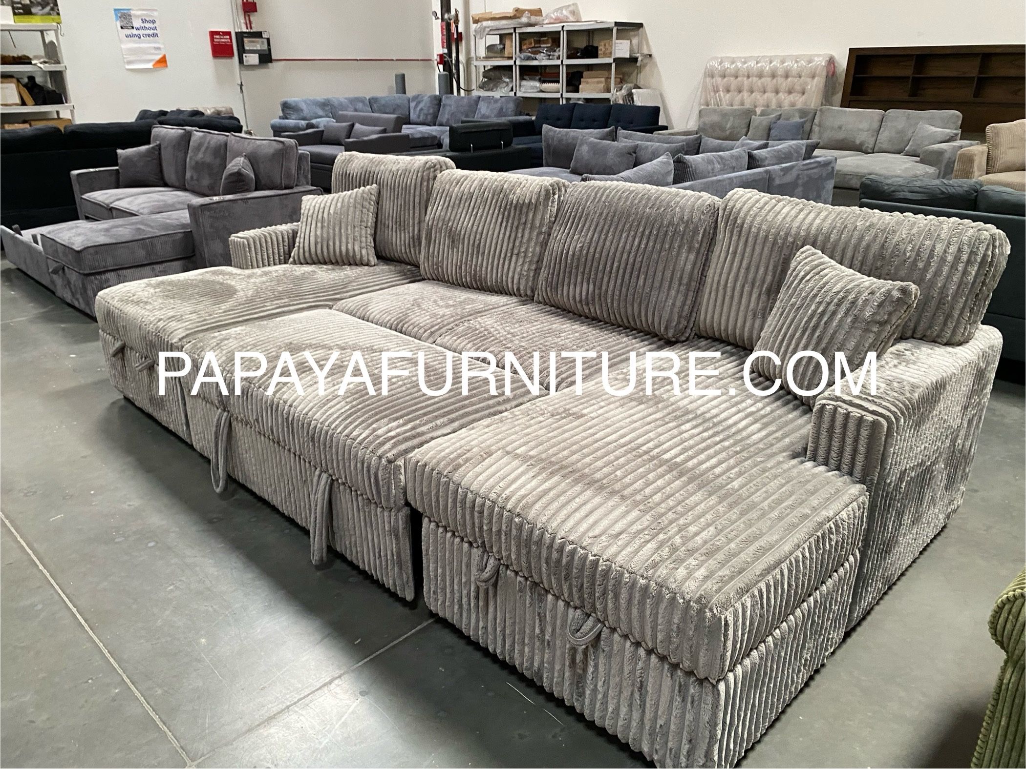 120” Large sectional, Sectional sofa With Pull-out Bed, Sofabed, Sofa Bed, Sectional Couch, Corduroy Sectional,Plush Sectional Large Couch, Gray Sofa 