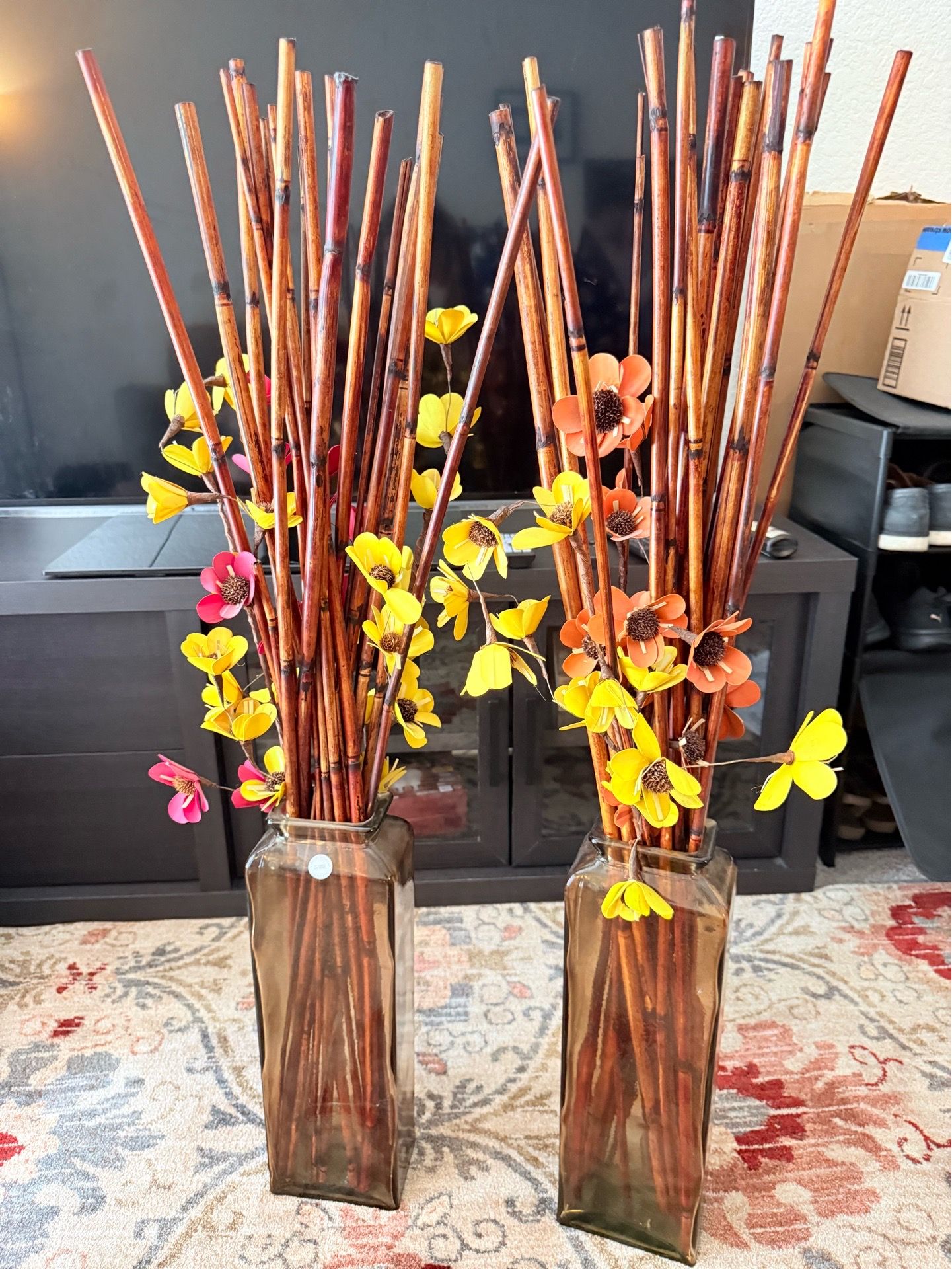 Decorative Floor Vase Set with Bamboo Decor