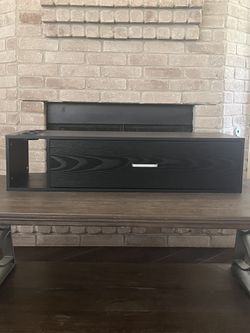 Contemporary Black Floating Vanity Desk with 1 Drawer and Silver Handle. Contemporary.