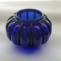 Cobalt Blue Hand Blown Caged Vase
