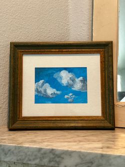 Original Hand-Painted Cloudscape in Antique-Style Wood Frame