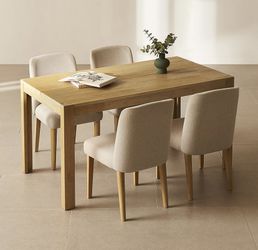 Logan 5 Piece 4 Seater Upholstered Dining Table Set, Modern Farmhouse Solid Wood 4 Piece 59" Dining Table Set for Dining Room Kitchen