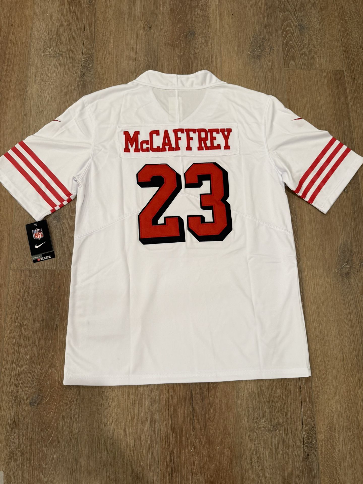 49ers Jersey Christian McCaffrey #23 Men’s L White New with Tags/Stitched