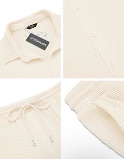 COOFANDY Men's 2-Piece Ribbed Short Sleeve Button-Up & Drawstring Pants L