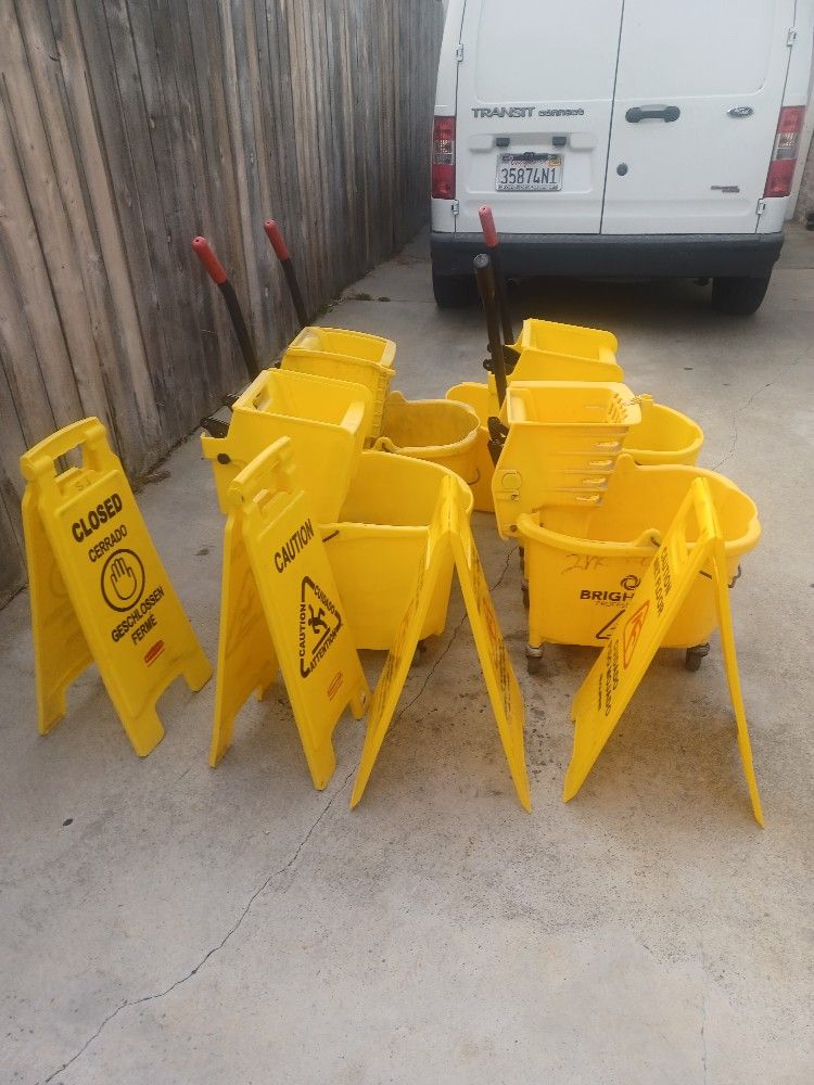 Commercial Mop Buckets + Floor Signs