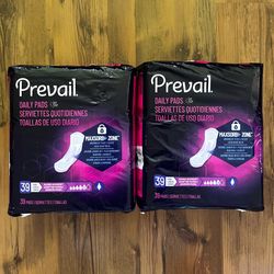 (2) Prevail Daily Incontinence Pads, Long, 5 Drop Maximum Absorbency, 39 Count