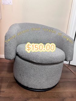 Swivel Accent Chair, Grey Upholstered Armchair 