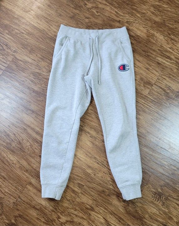 Champion Sweatpants Men Small Adult Gray Jogger Pants Outdoors Big Logo Fleece