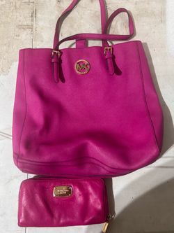 Michael Kors Pink Tote Purse + Matching Zip Wallet Set