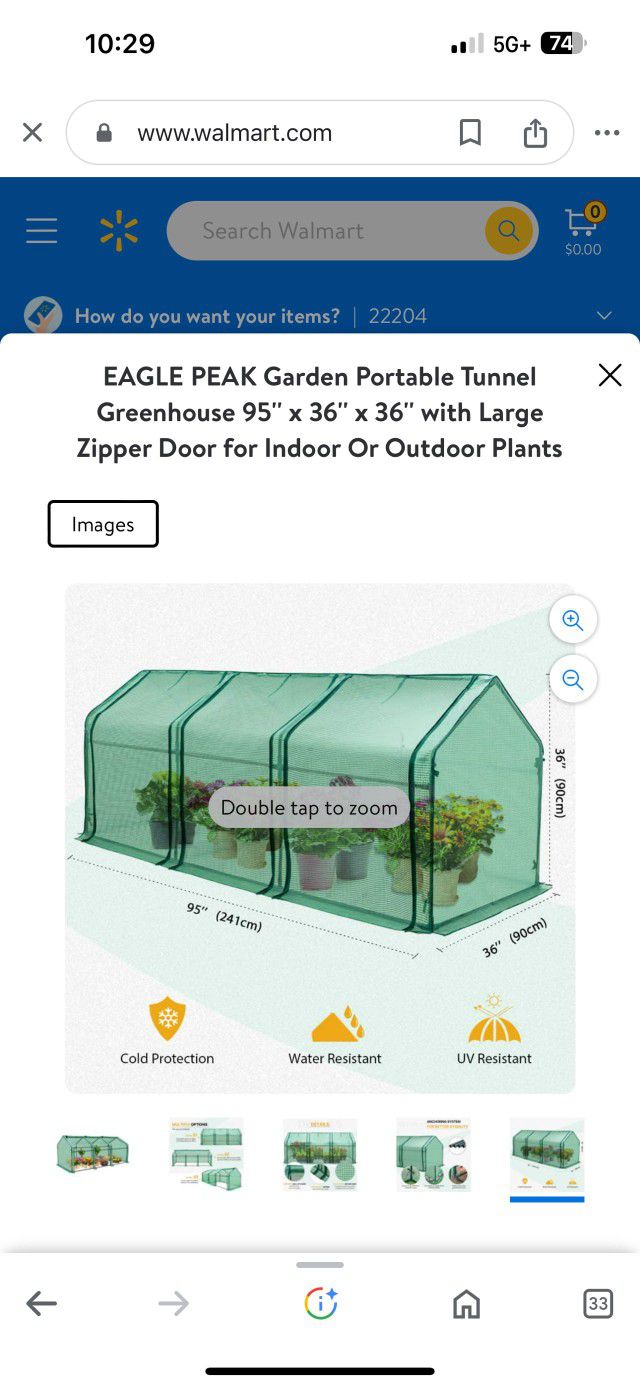 EAGLE PEAK Garden Portable Tunnel Greenhouse 95'' x 36'' x 36'' with Large Zipper Door for Indoor Or Outdoor Plants