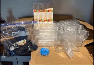 New 25- 16oz- Empty Plastic Juice Bottles with Caps, Reusable