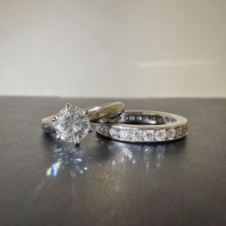 Engagement Ring/Wedding Band. White Gold, Natural Diamond