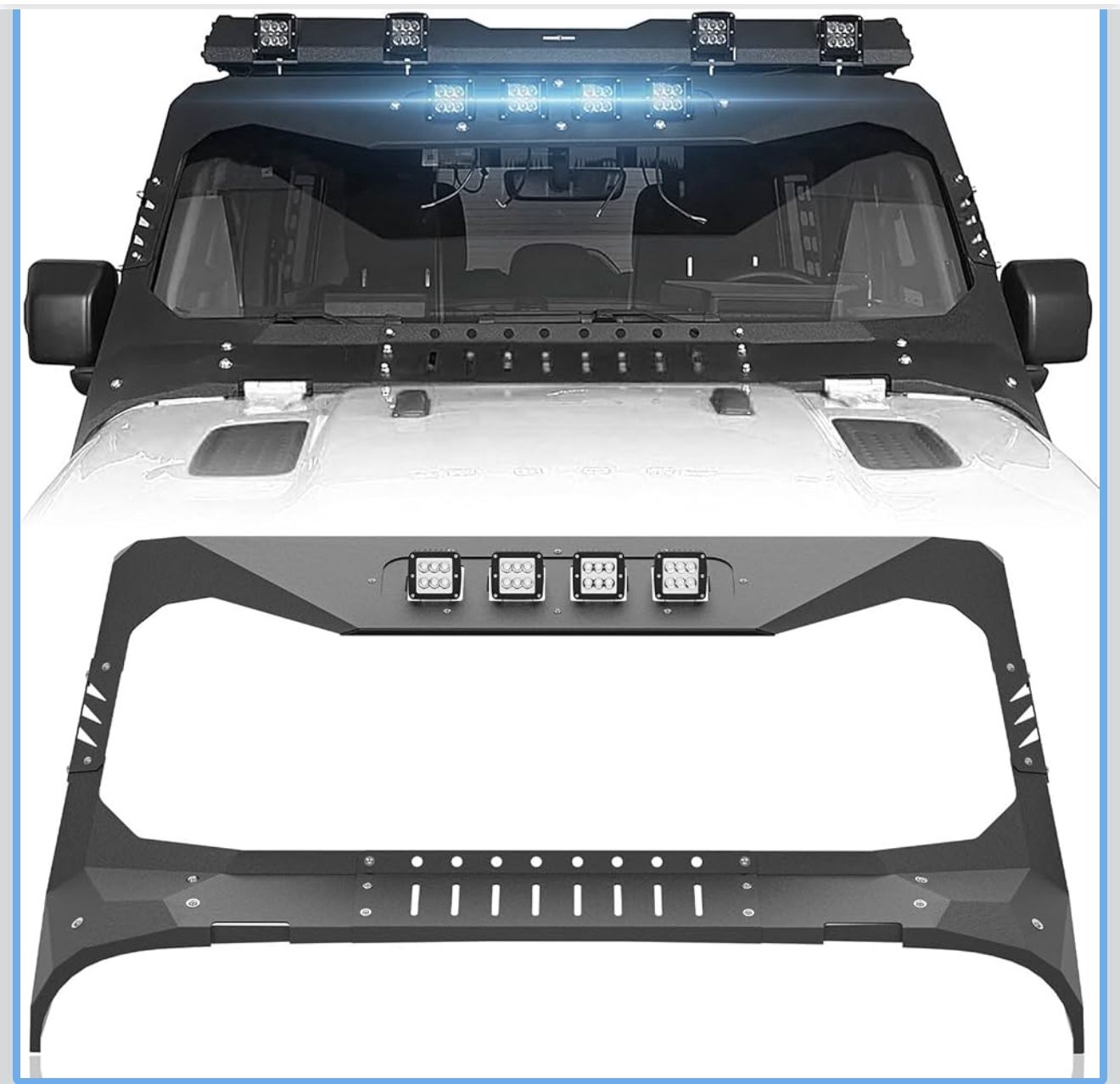 for Wrangler JT JL Mad Max Windshield Frame Cover Roof Sun Visor Cowl Body Armor Compatible with 2018-2024 Jeep Gladiator JT & Wrangler JL JLU (Exclud