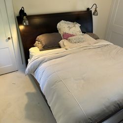 King Bed Frame – Crate & Barrel Solid Wood w/ Lights – $150 OBO