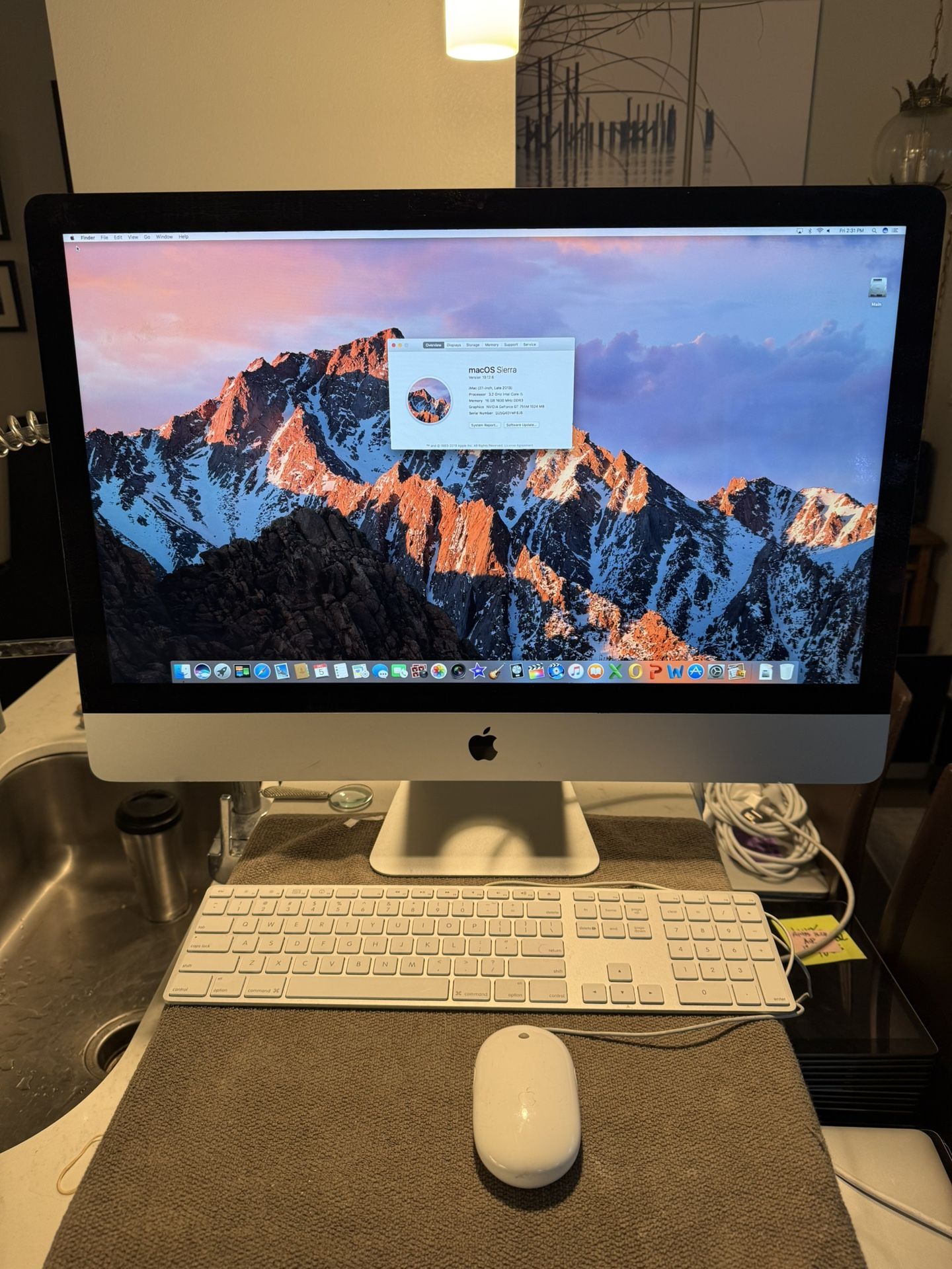 iMac (27-inch, Late 2013) A1419 EMC 2639 3.2 GHz Intel Core i5 16 GB 500 GB SSD Drive macOS Sierra Version 10.12.6, includes keyboard and mouse