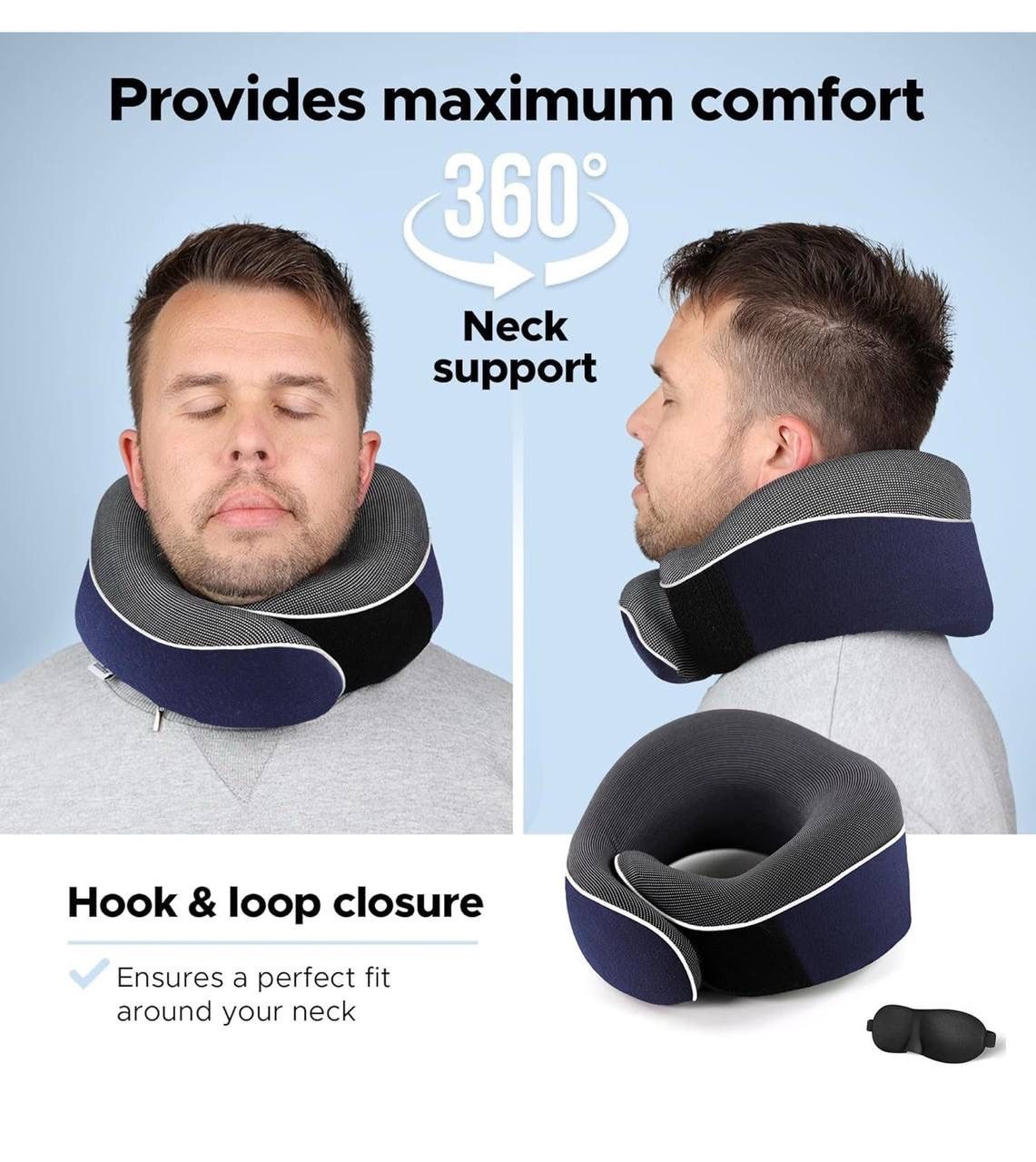 Travel Neck Pillow, Best Memory Foam Airplane Pillow for Head Support Soft Adjustable Pillow for Plane, Car & Home Recliner Use (Blue)