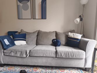 Large Gray 3-Seat Sofa – Comfortable & Good Condition
