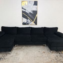 Black 4-Seater U-Shape Sectional Sofa