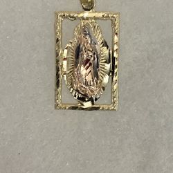 Virgin Mary 10k Real Yellow And Rose Gold Pendant Charm 