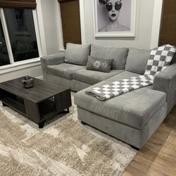 Grey Plush Sectional Living Room Set 